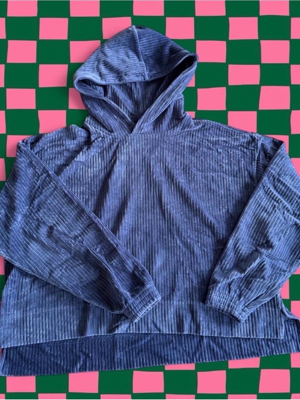 AERIE Blue Ribbed Hooded Pullover